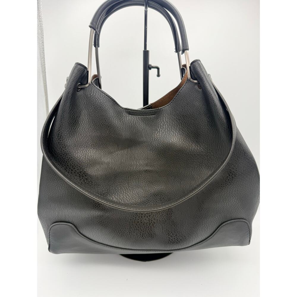 Sondra Roberts "Squared" Black Pebbled Hobo with Suede Lining - Picture 3 of 10